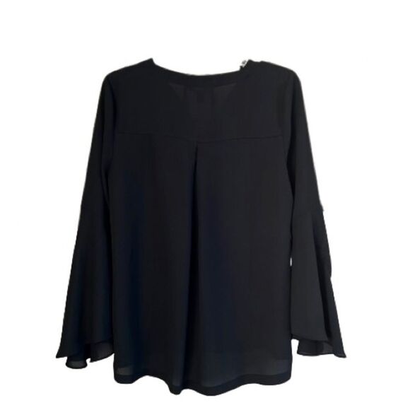 Rock & Republic Semi Sheer Flare Sleeve Black Witchy Academia Blouse Size Small - Picture 2 of 7